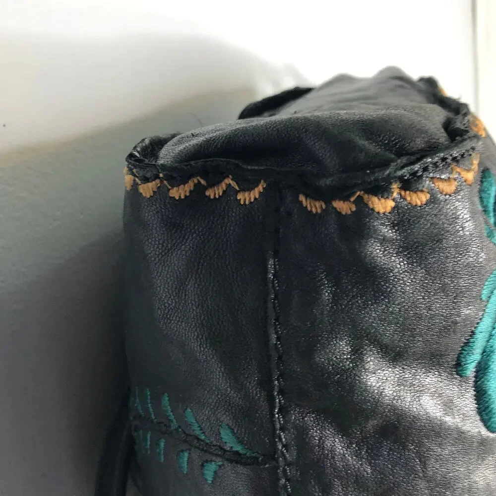 Lucky Brand Abbey Road Lambs Leather Embroidered Cross Body Tote Black